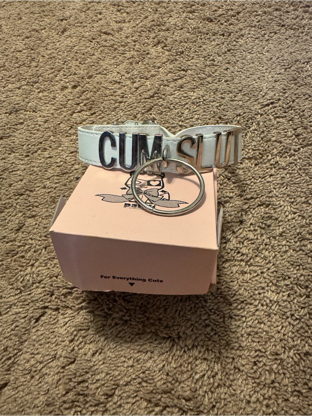 White Letter-Plate Leather Choker with O-Ring